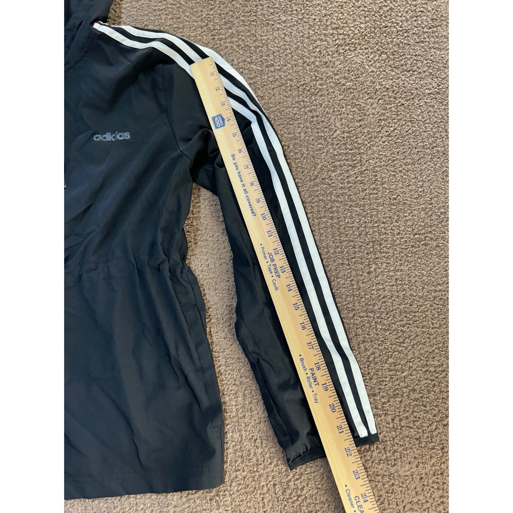 Adidas Womens Black 3-Stripe Full Zip Hooded Windbreaker Jacket Size M - Picture 7 of 8